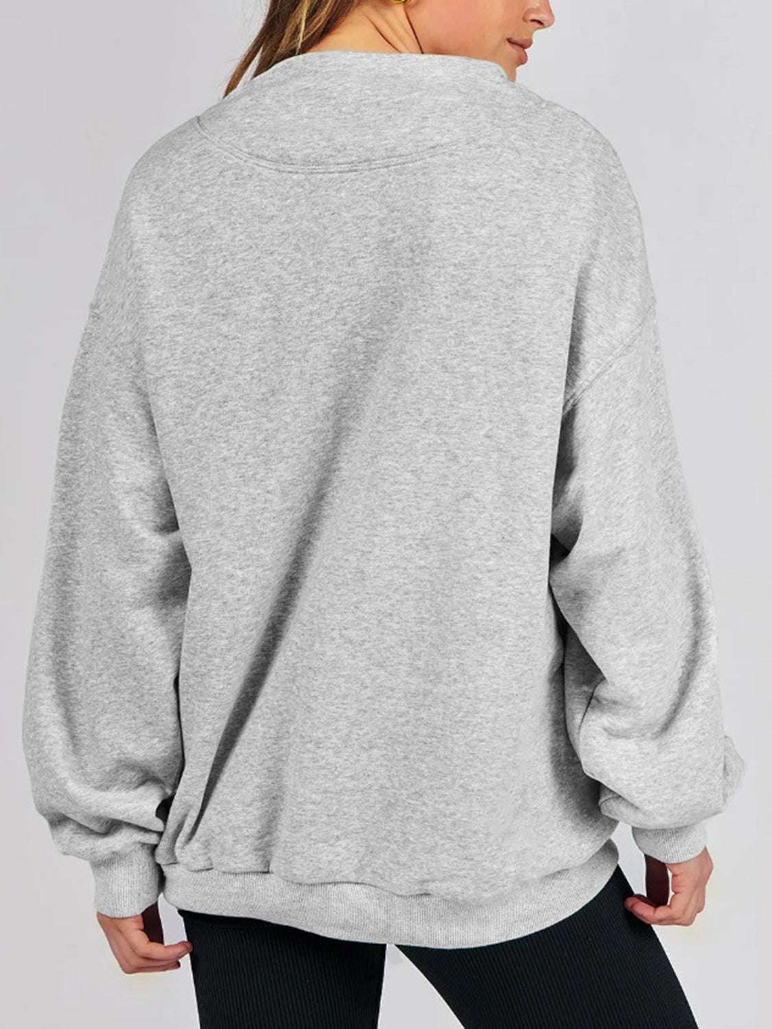 Mock Neck Drop Shoulder Long Sleeve Sweatshirt - Aurelia Clothing