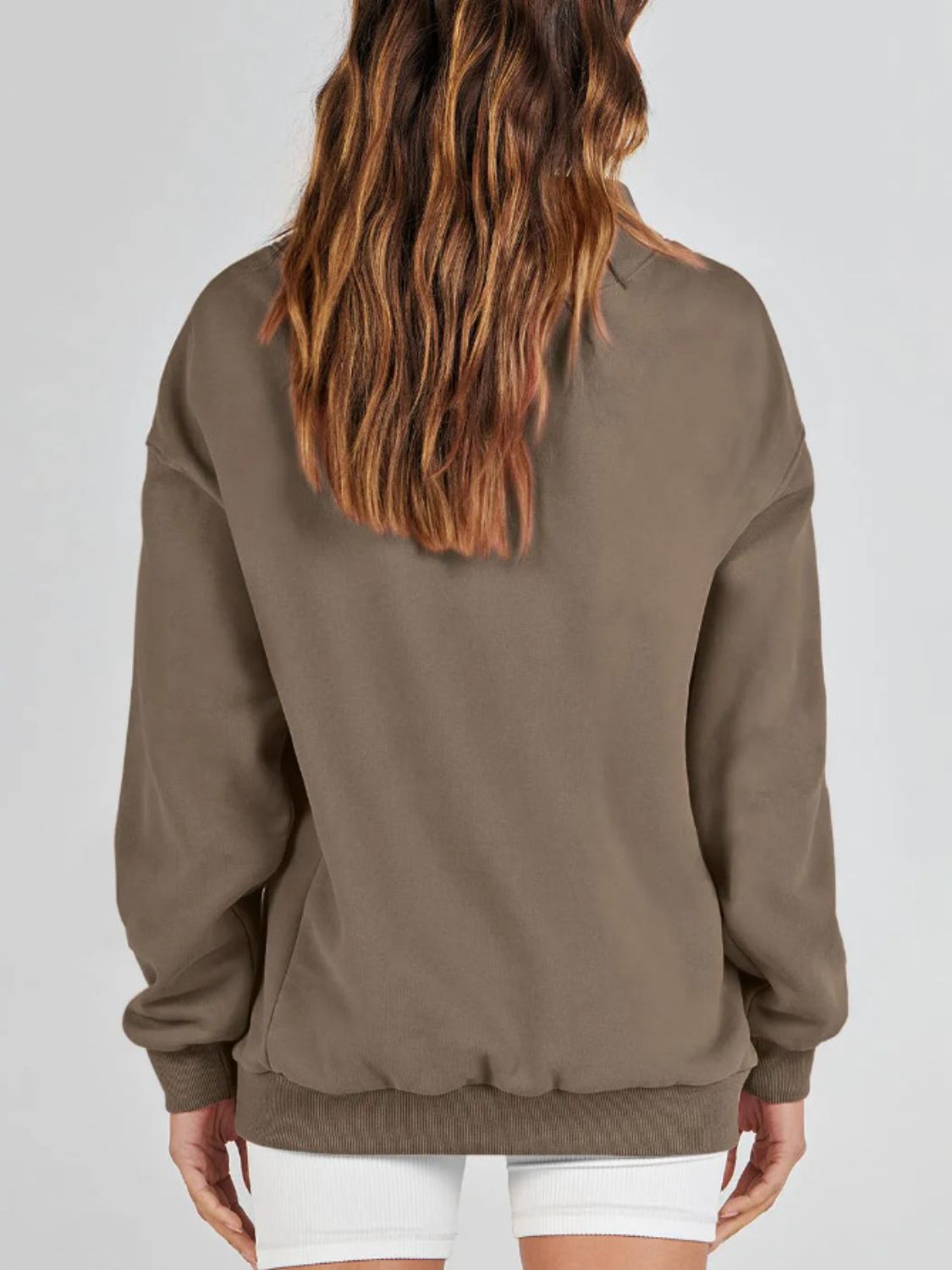 Mock Neck Drop Shoulder Long Sleeve Sweatshirt - Aurelia Clothing