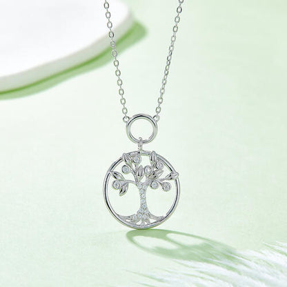 Moissanite 925 Sterling Silver Tree Of Life Pendant Necklace - Aurelia Clothing