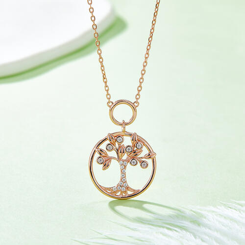 Moissanite 925 Sterling Silver Tree Of Life Pendant Necklace - Aurelia Clothing