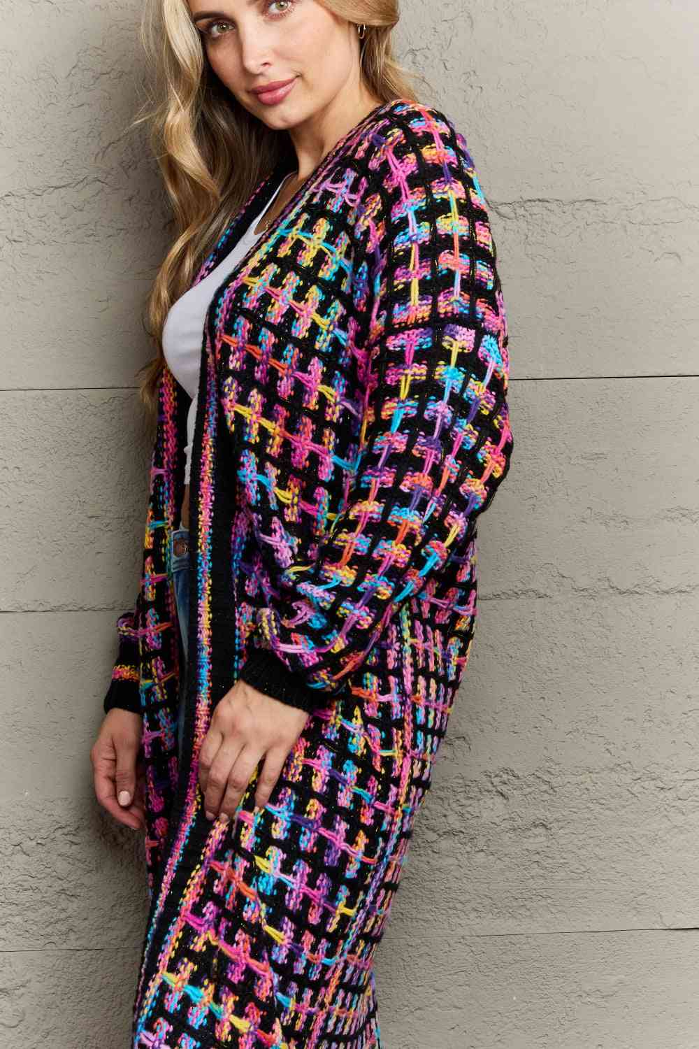 Multicolored Open Front Fringe Hem Cardigan - Aurelia Clothing