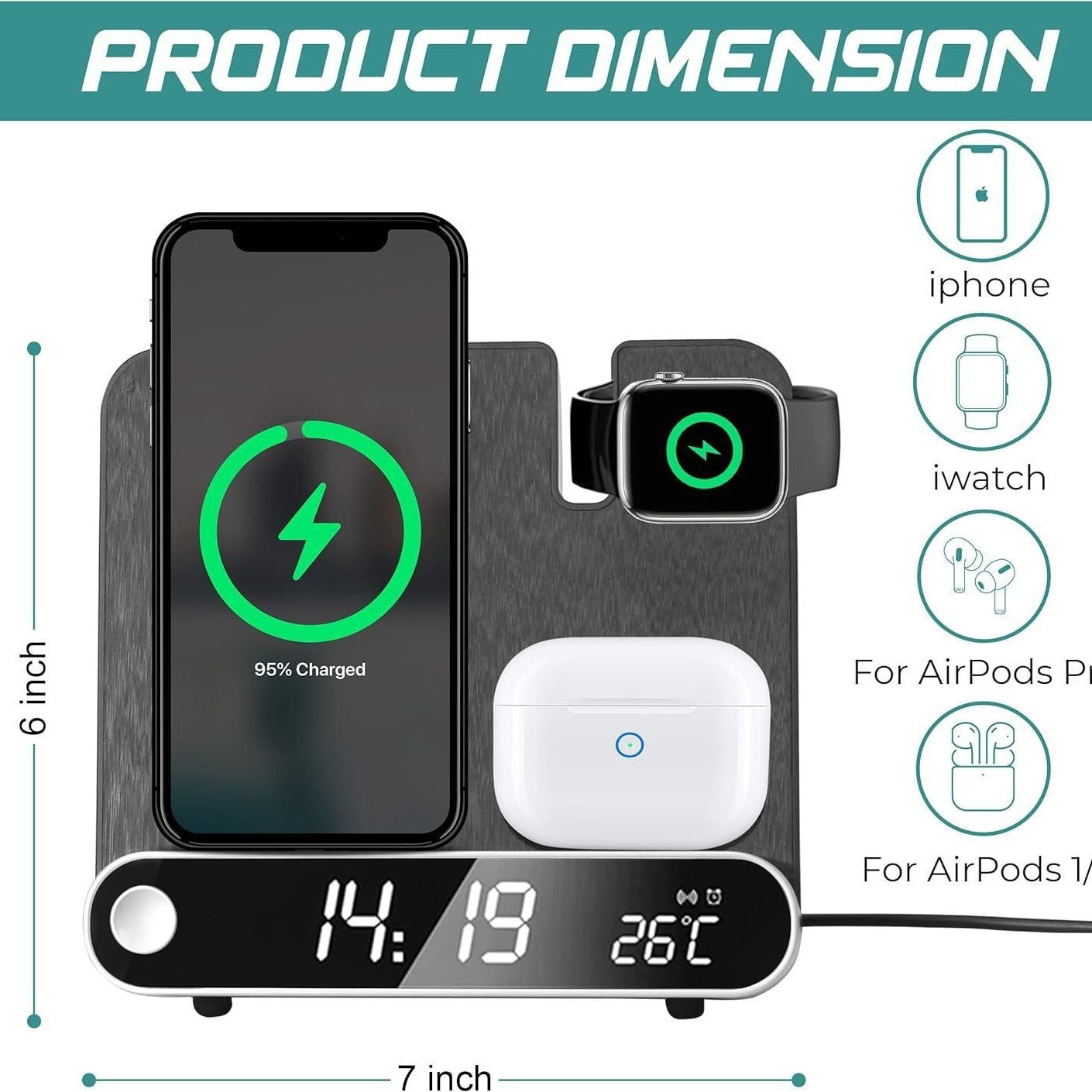 Multi functional clock wireless charging watch earphone wireless charging thermometer wireless charging 15W wireless charging - Free Shipping - Aurelia Clothing