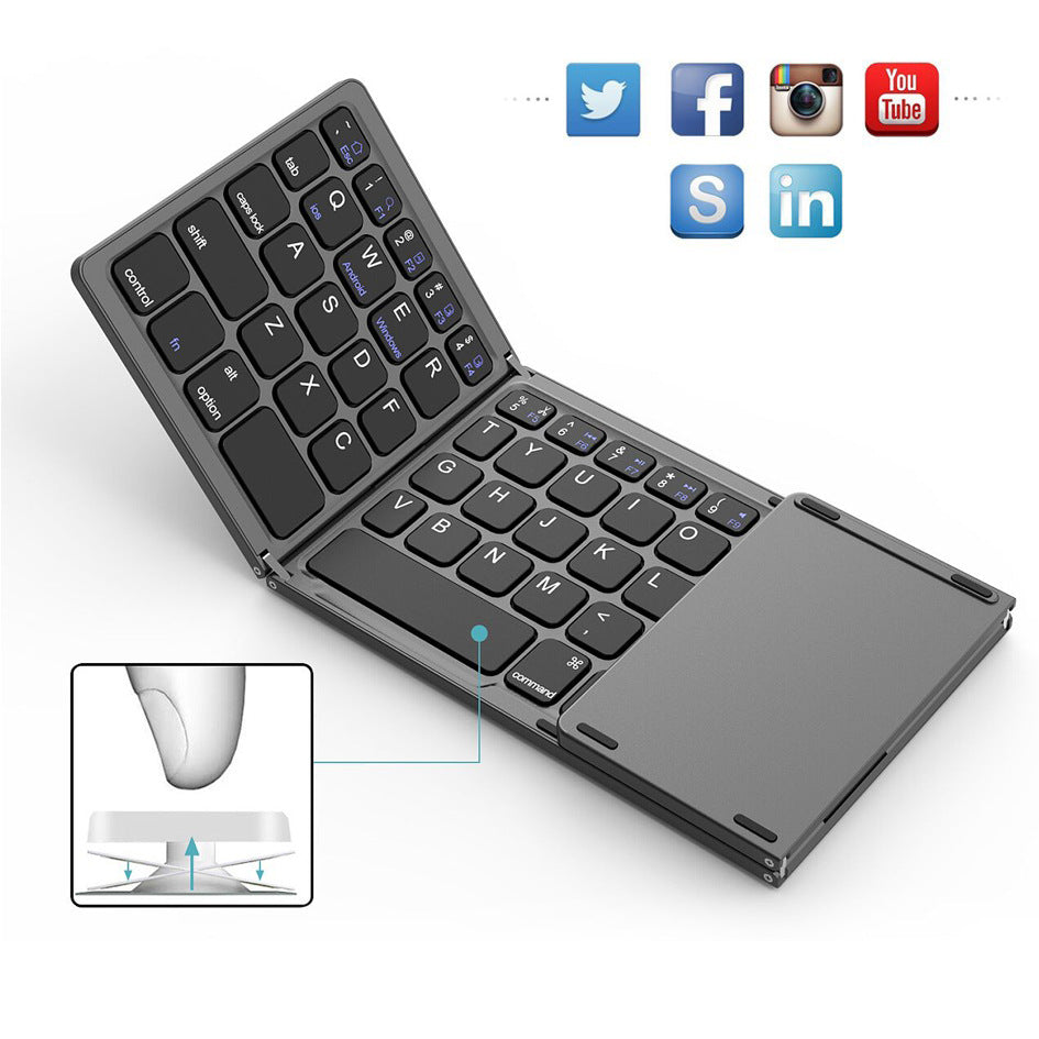 New Mini Wireless Three Folding Bluetooth Keyboard Bluetooth Wireless Folding With Touch Pad Bo33 Rechargeable Keyboard - Free Shipping - Aurelia Clothing