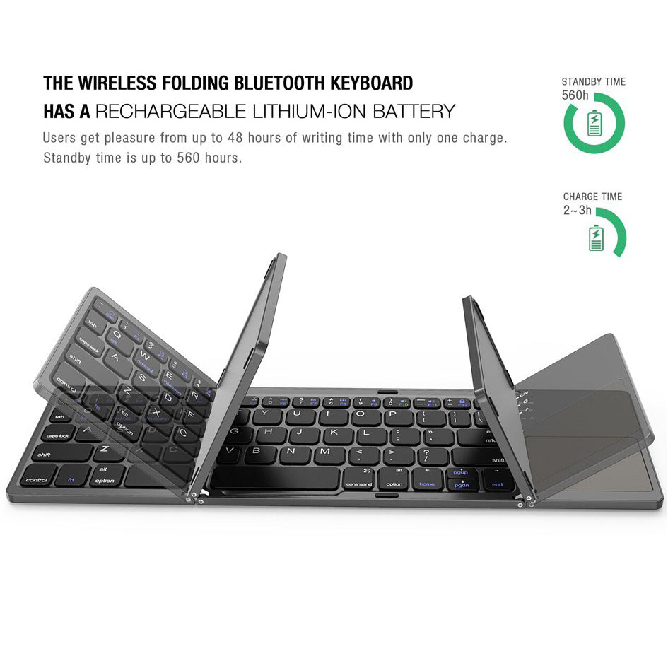 New Mini Wireless Three Folding Bluetooth Keyboard Bluetooth Wireless Folding With Touch Pad Bo33 Rechargeable Keyboard - Free Shipping - Aurelia Clothing