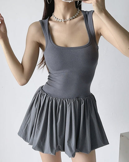 New sexy clavicle-baring one-shoulder suspender waist-cinching puffy dress - Free Shipping - Aurelia Clothing