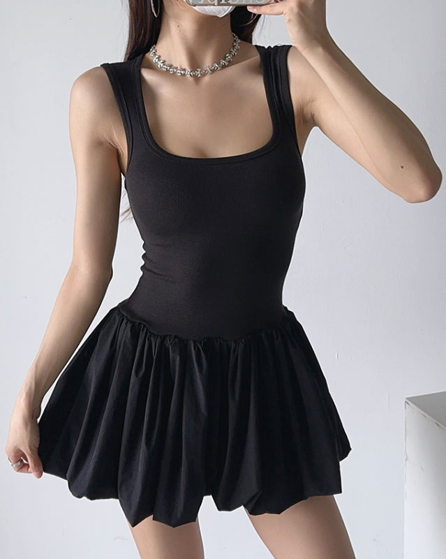 New sexy clavicle-baring one-shoulder suspender waist-cinching puffy dress - Free Shipping - Aurelia Clothing