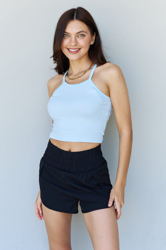 Ninexis Everyday Staple Soft Modal Short Strap Ribbed Tank Top in Blue - Aurelia Clothing