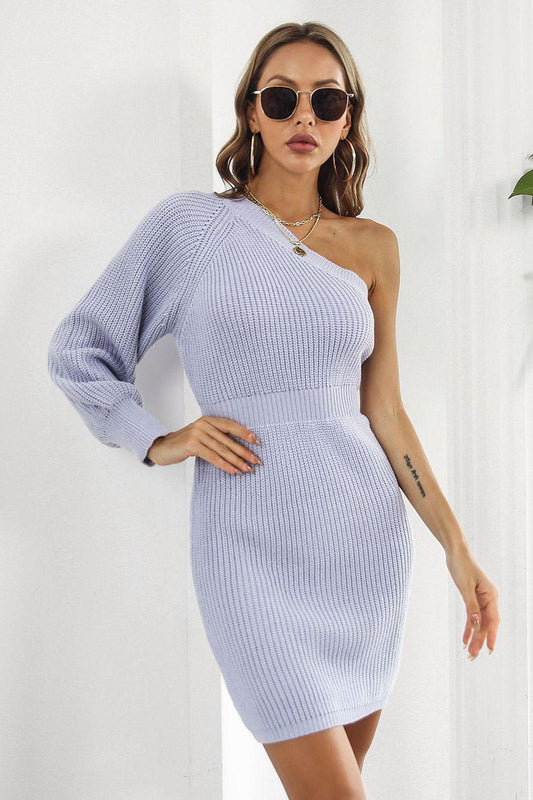 One Shoulder Raglan Sleeve Pencil Dress - Aurelia Clothing