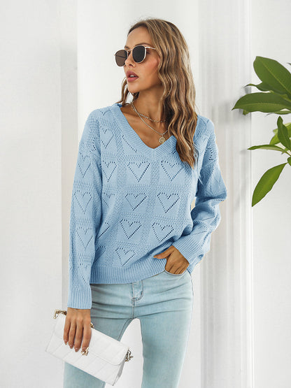 Openwork V-Neck Sweater - Aurelia Clothing