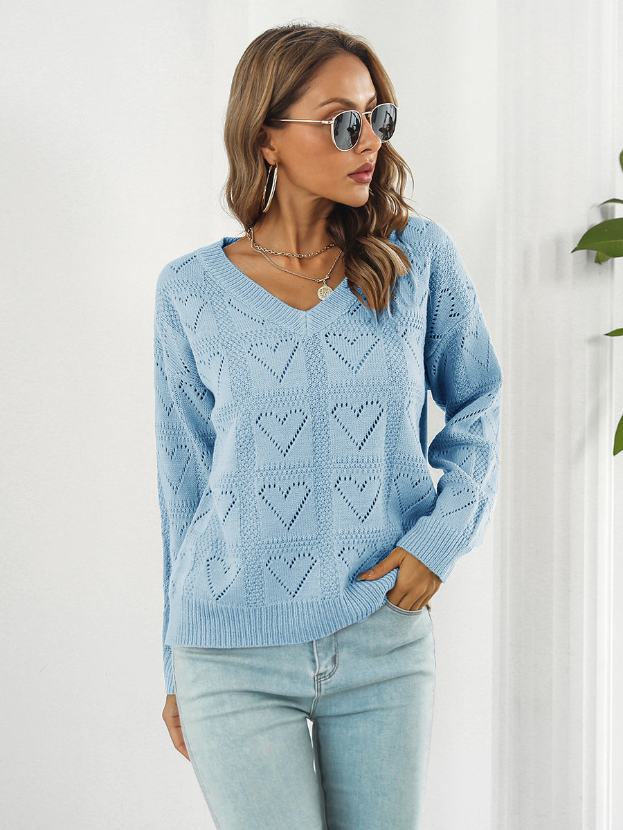 Openwork V-Neck Sweater - Aurelia Clothing