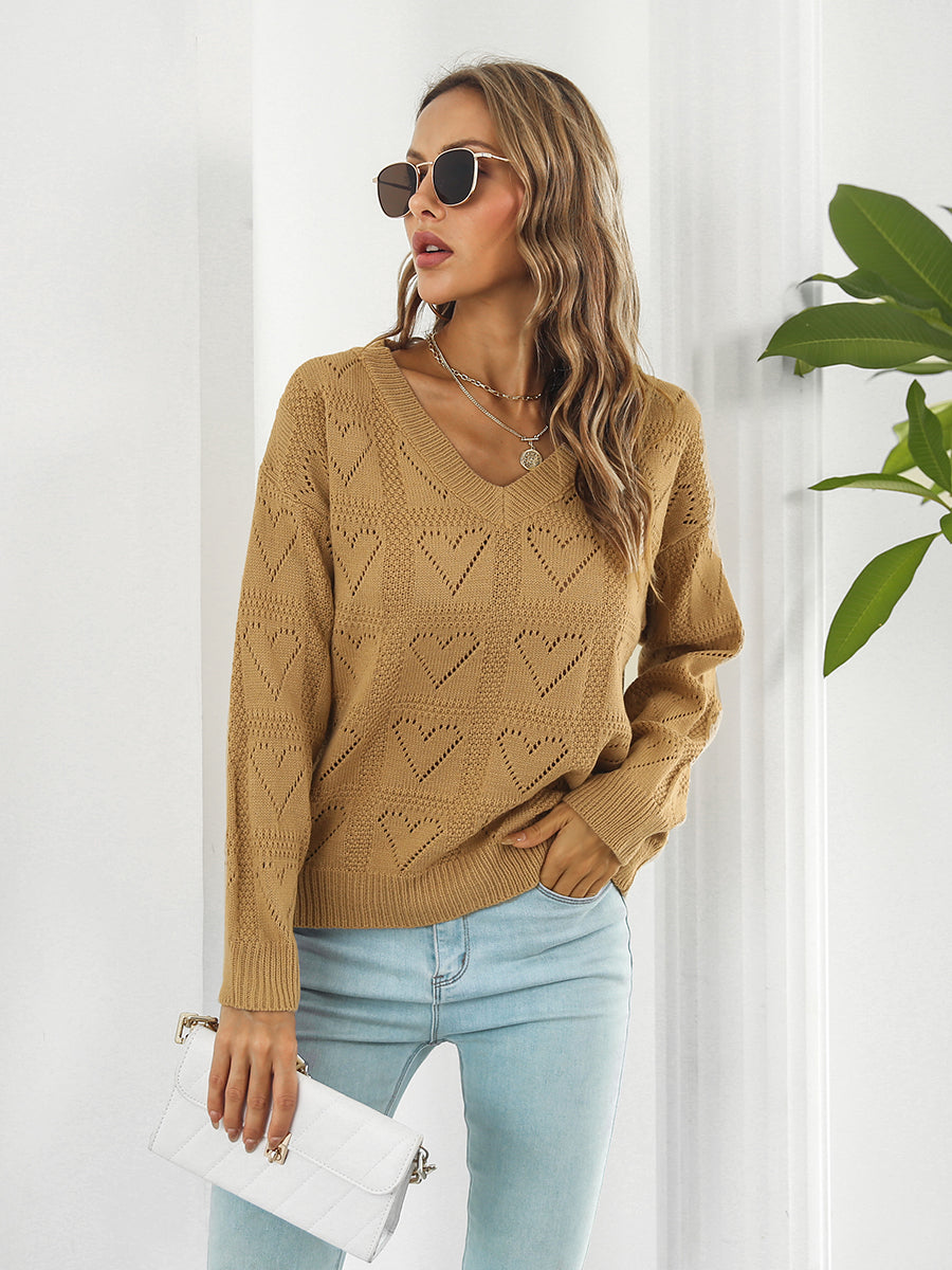 Openwork V-Neck Sweater - Aurelia Clothing