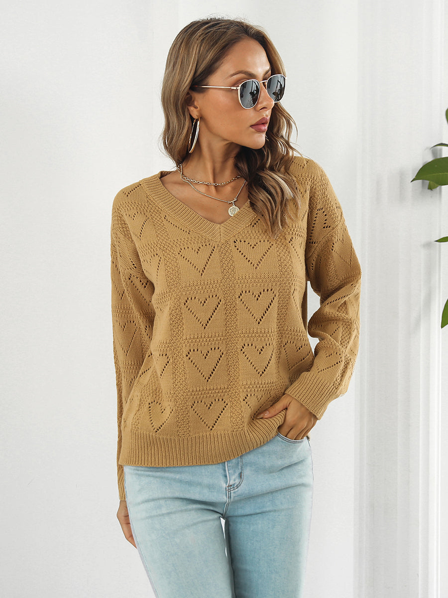 Openwork V-Neck Sweater - Aurelia Clothing