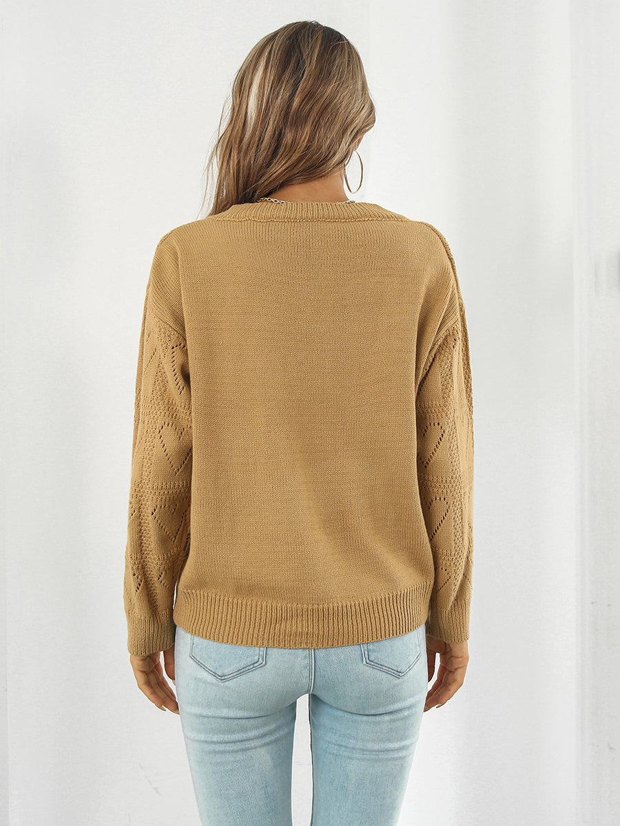 Openwork V-Neck Sweater - Aurelia Clothing