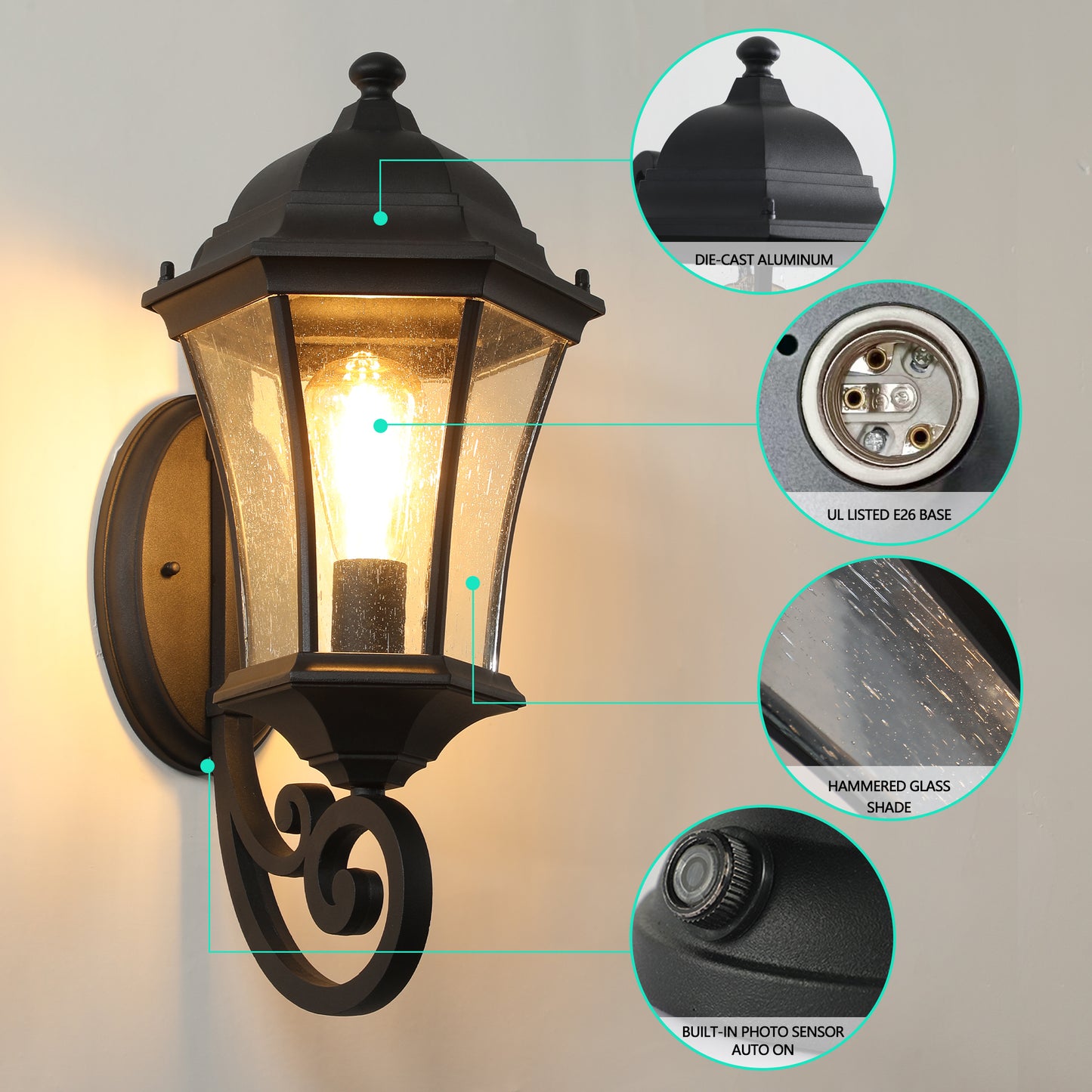 Outdoor Waterproof Glass Retro Wall Lamp with light sense - Free Shipping - Aurelia Clothing