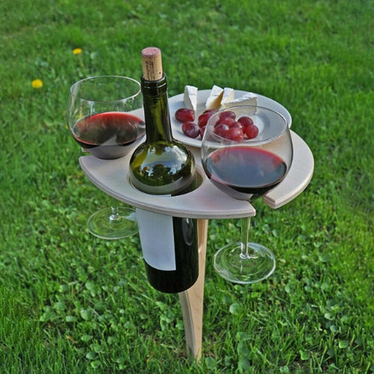 Outdoor Wine Table Foldable Round Desktop Mini Wooden Picnic Table Easy To Carry Wine Rack Support - Free Shipping - Aurelia Clothing