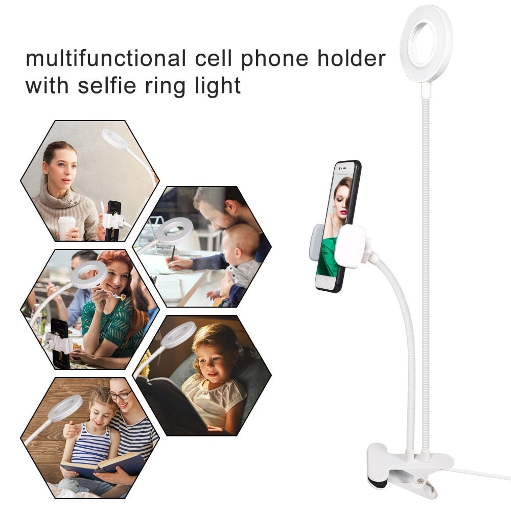 Photo Studio Selfie LED Ring Light with Cell Phone Mobile Holder for Youtube Live Stream Makeup Camera Lamp for iPhone Android - Free Shipping - Aurelia Clothing