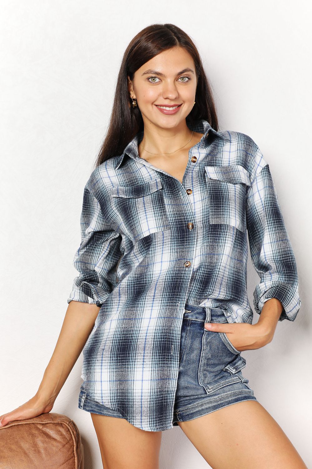 Plaid Dropped Shoulder Shirt - Aurelia Clothing