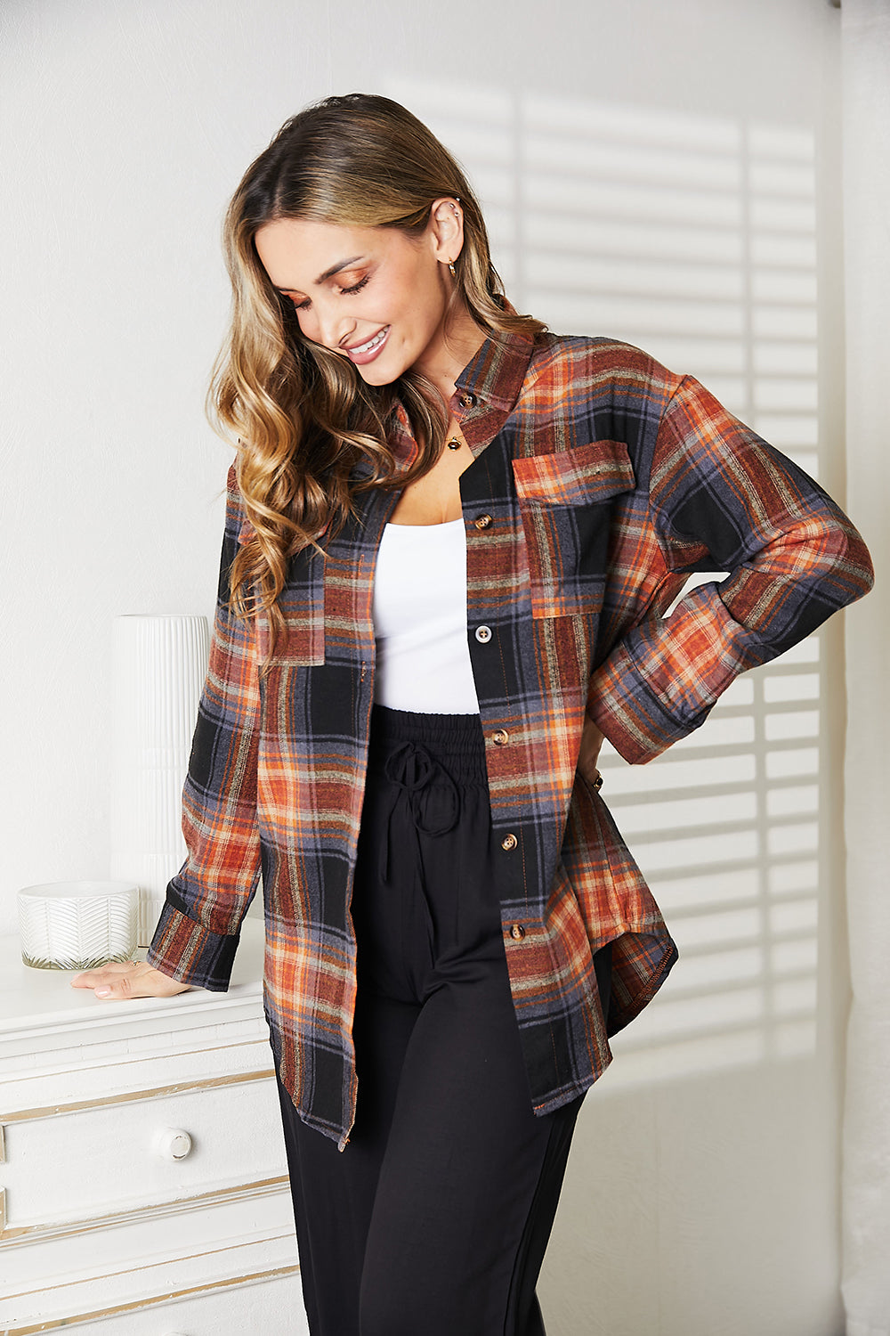 Plaid Dropped Shoulder Shirt - Aurelia Clothing