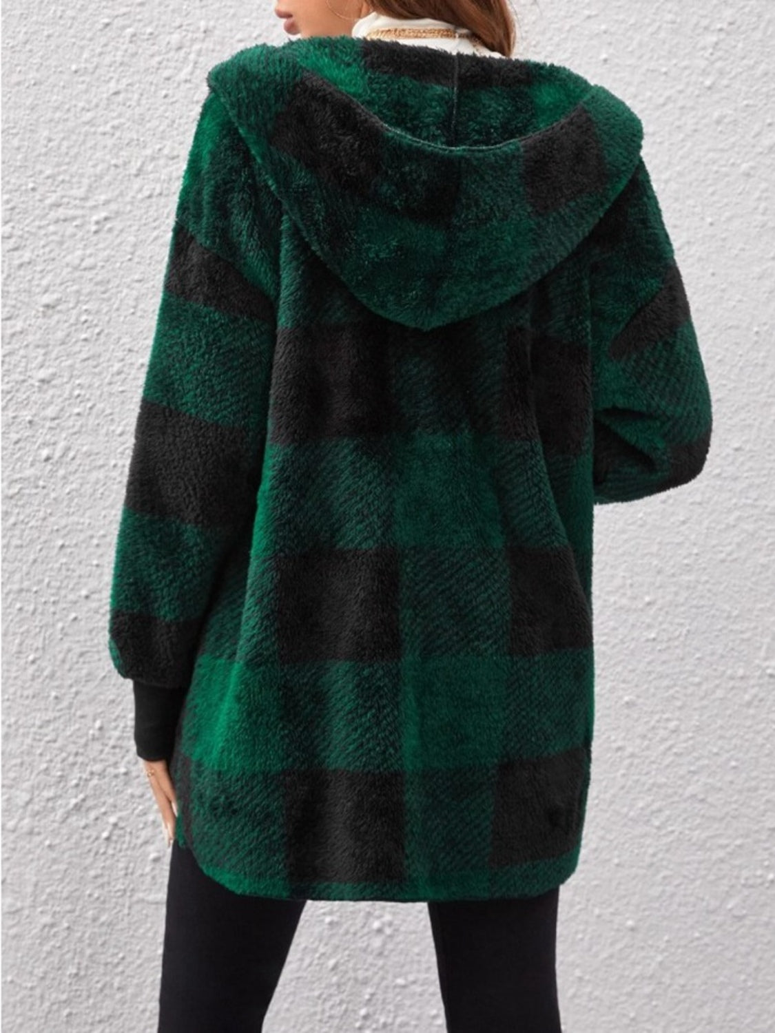 Plaid Long Sleeve Hooded Coat - Aurelia Clothing