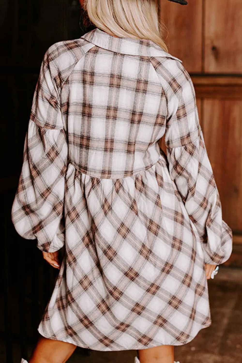 Plaid Long Sleeve Mini Shirt Dress - Free Shipping - Aurelia Clothing