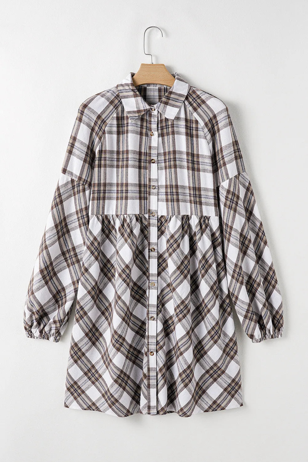 Plaid Long Sleeve Mini Shirt Dress - Free Shipping - Aurelia Clothing