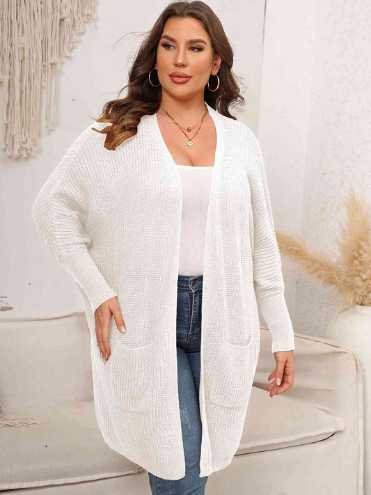 Plus Size Open Front Cardigan With Pockets - Aurelia Clothing