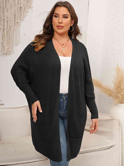 Plus Size Open Front Cardigan With Pockets - Aurelia Clothing