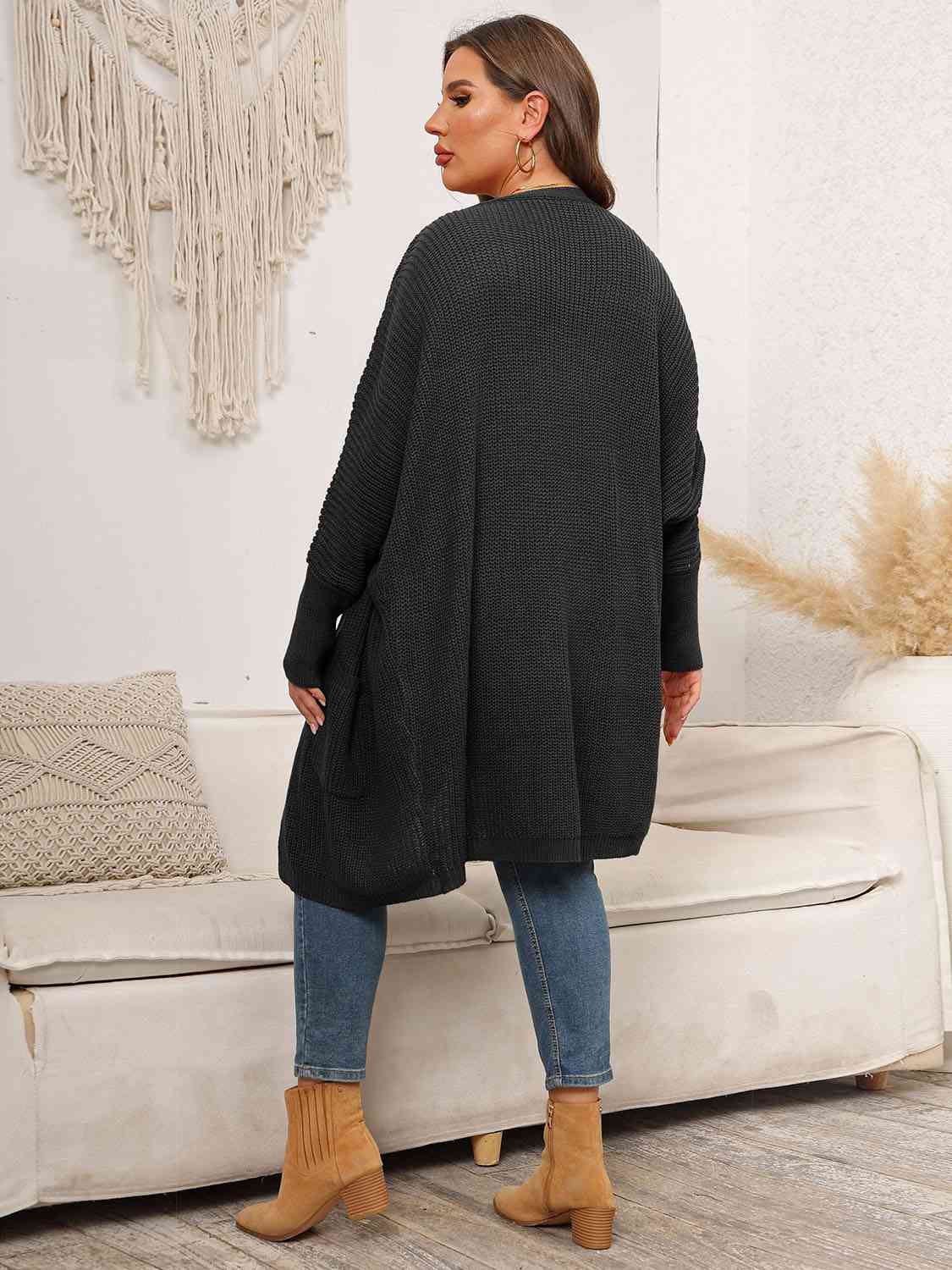 Plus Size Open Front Cardigan With Pockets - Aurelia Clothing