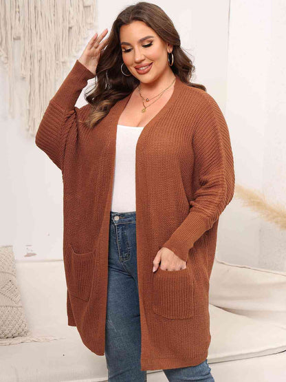 Plus Size Open Front Cardigan With Pockets - Aurelia Clothing