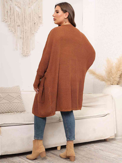 Plus Size Open Front Cardigan With Pockets - Aurelia Clothing