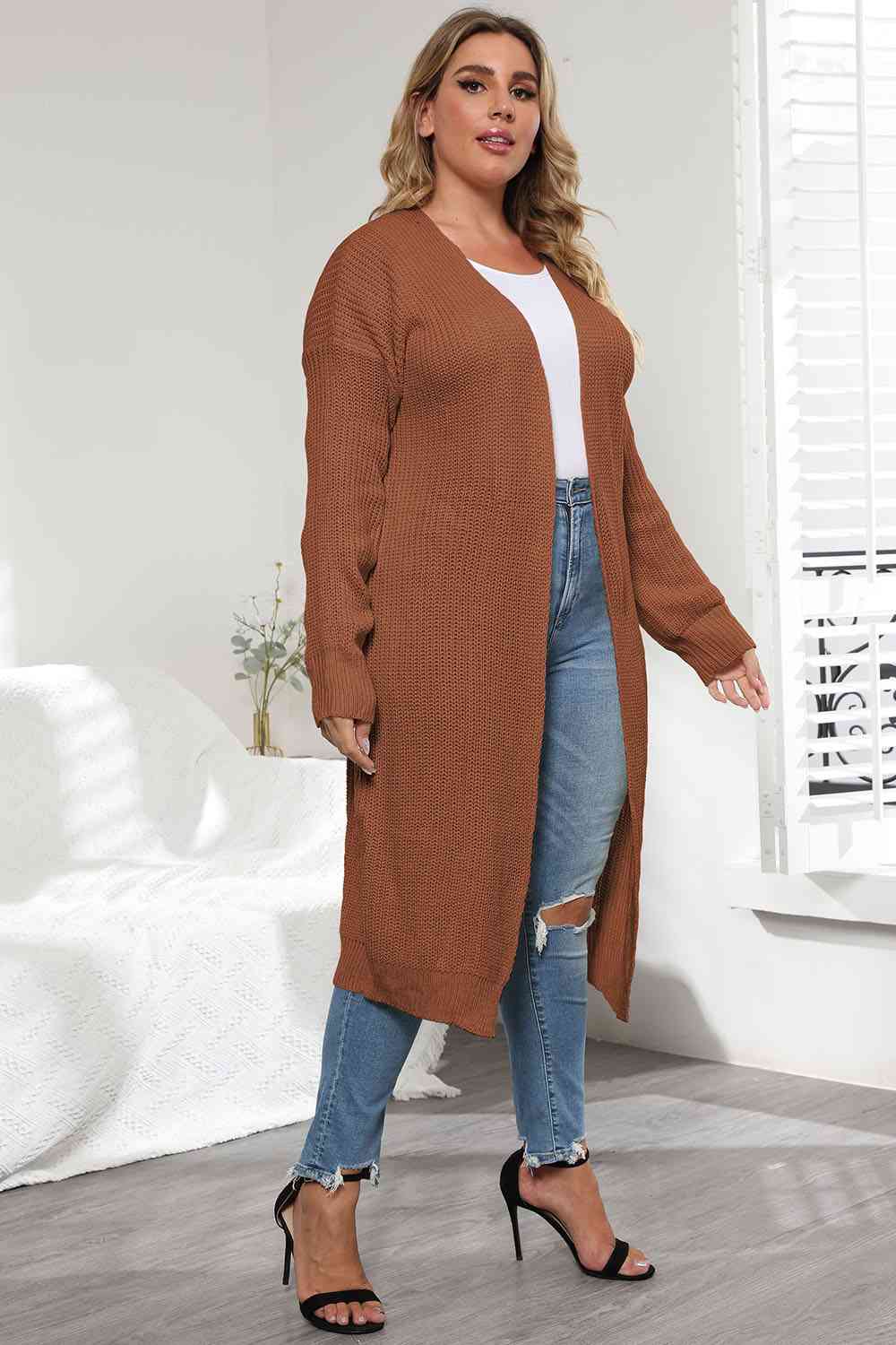 Plus Size Open Front Long Sleeve Cardigan - Free Shipping - Aurelia Clothing