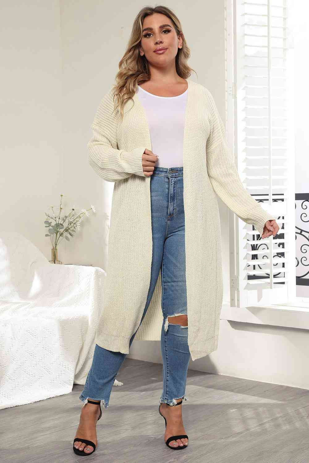 Plus Size Open Front Long Sleeve Cardigan - Free Shipping - Aurelia Clothing