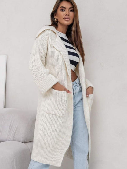 Pocketed Collared Neck Dropped Shoulder Cardigan - Aurelia Clothing