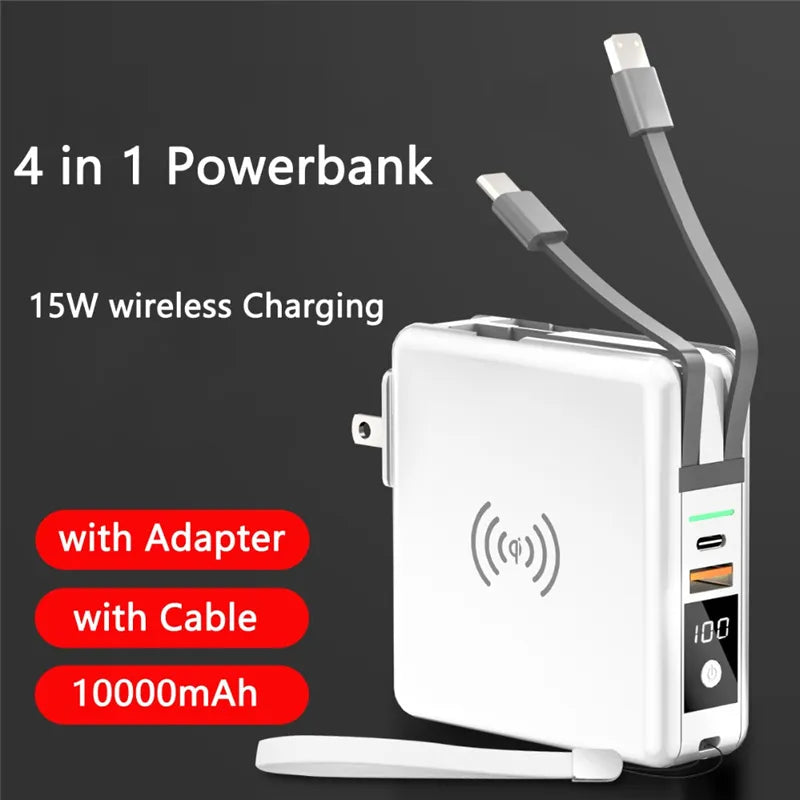 Power Bank 10000mAh With AC Plug 15W Fast Wireless Charging Powerbank USB Type C Mobile Phone Wall Charger for iPhone 14 Xiaomi - Free Shipping - Aurelia Clothing