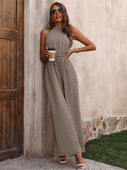 Printed Wide Leg Sleeveless Jumpsuit - Free Shipping - Aurelia Clothing