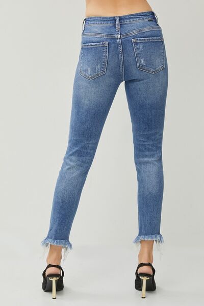 RISEN Distressed Frayed Hem Slim Jeans - Aurelia Clothing