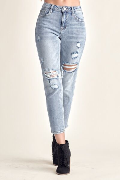 RISEN Distressed Slim Cropped Jeans - Aurelia Clothing