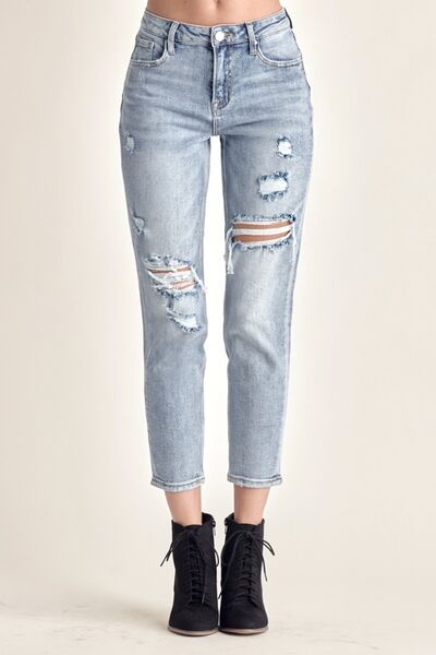 RISEN Distressed Slim Cropped Jeans - Aurelia Clothing