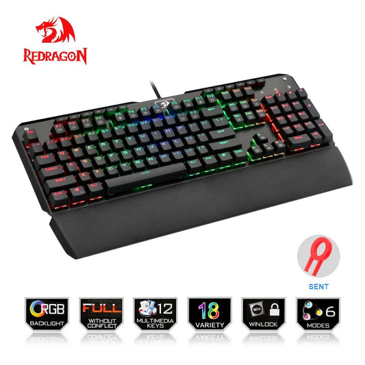 Redragon USB mechanical gaming keyboard ergonomic RGB LED backlit keys Full key anti-ghosting 104 wired Computer gamer K555RGB - Free Shipping - Aurelia Clothing