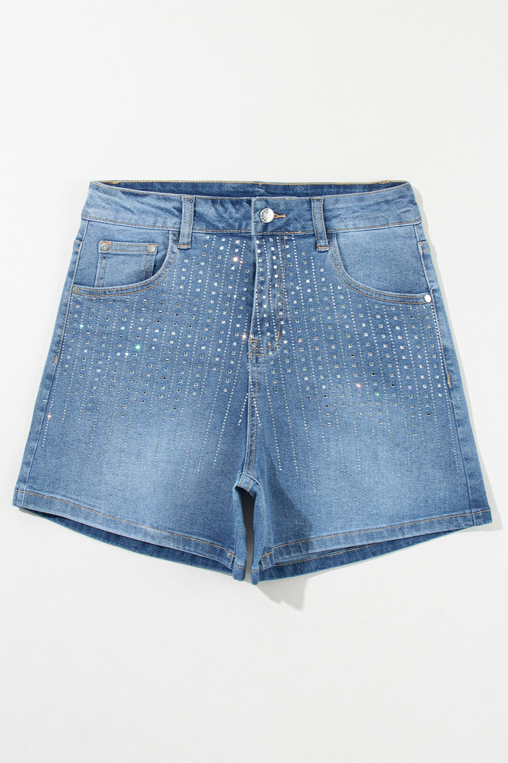 Rhinestone High Waist Denim Shorts - Aurelia Clothing