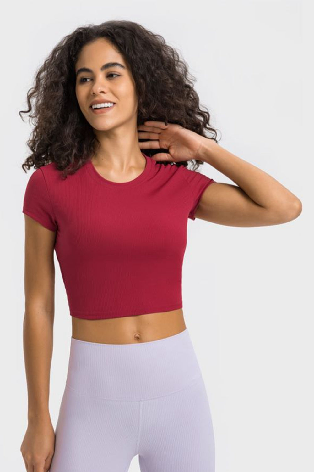 Round Neck Short Sleeve Cropped Sports T-Shirt - Aurelia Clothing