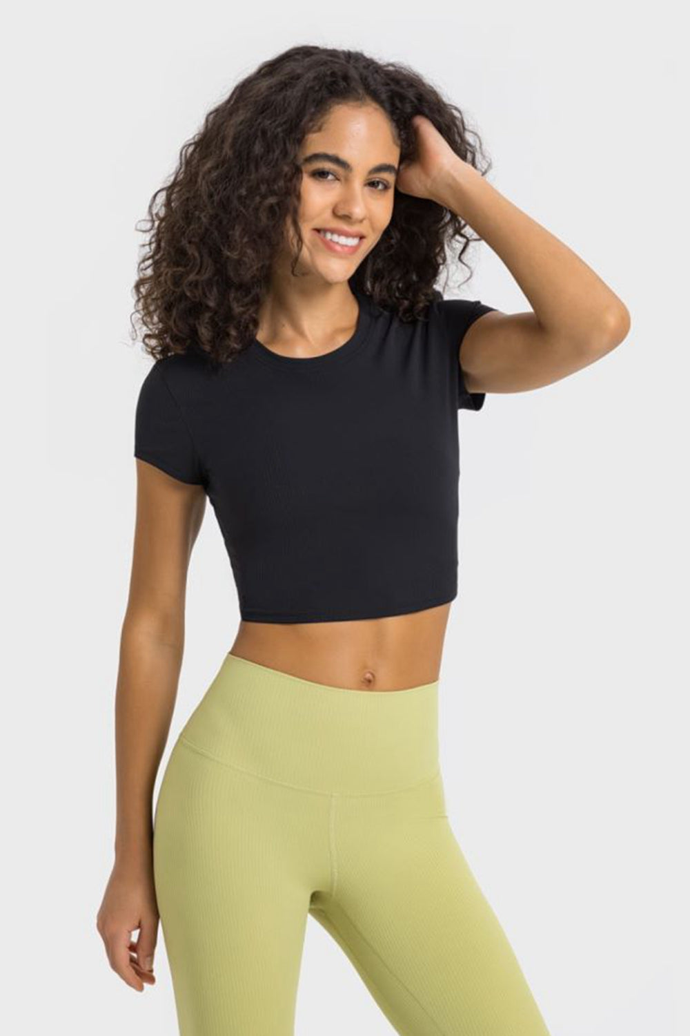 Round Neck Short Sleeve Cropped Sports T-Shirt - Aurelia Clothing