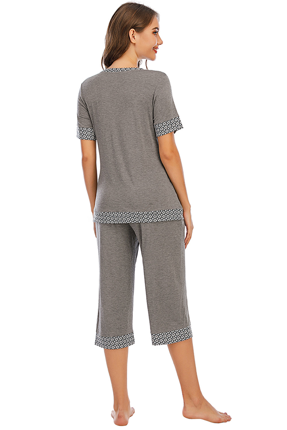 Round Neck Short Sleeve Top and Capris Pants Lounge Set - Aurelia Clothing