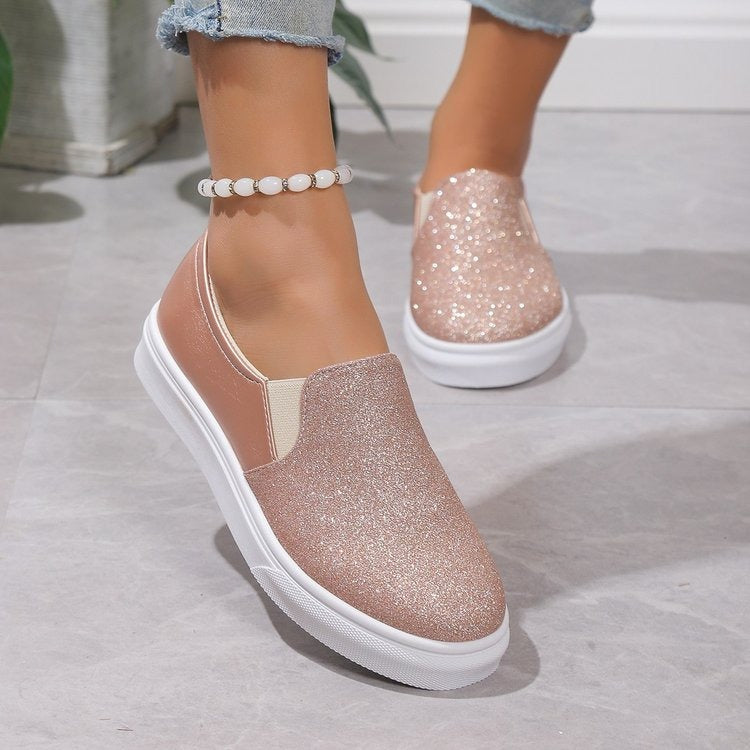 Round Toe Flat Shoes With Sequined Loafers Walking Shoes Women - Free Shipping - Aurelia Clothing