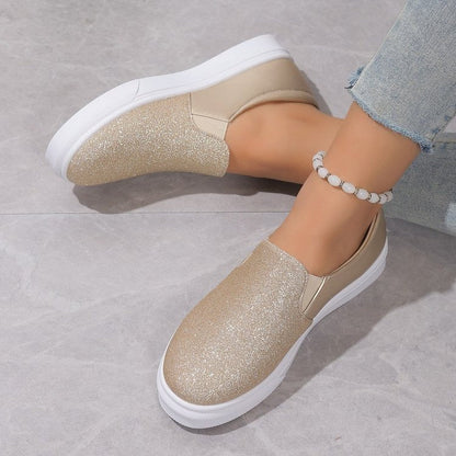 Round Toe Flat Shoes With Sequined Loafers Walking Shoes Women - Free Shipping - Aurelia Clothing