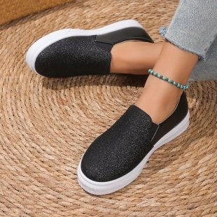 Round Toe Flat Shoes With Sequined Loafers Walking Shoes Women - Free Shipping - Aurelia Clothing