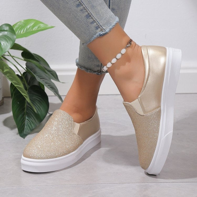 Round Toe Flat Shoes With Sequined Loafers Walking Shoes Women - Free Shipping - Aurelia Clothing