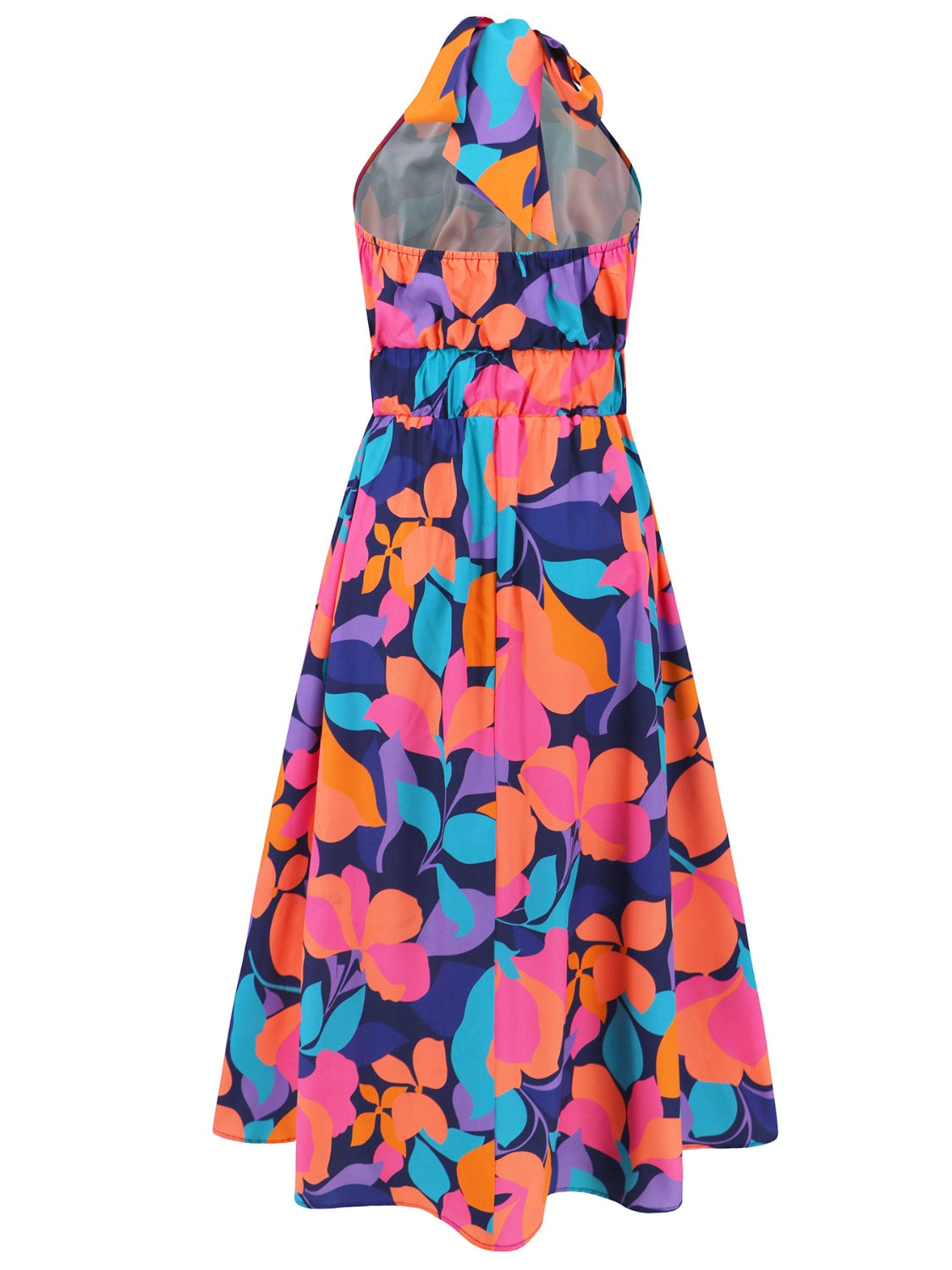 Ruched Printed Halter Neck Sleeveless Dress - Aurelia Clothing