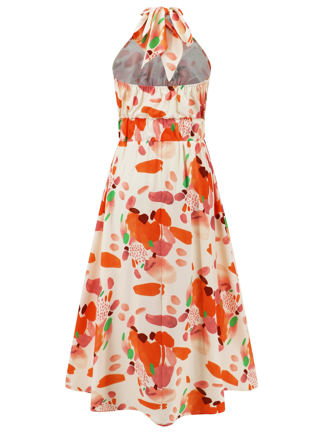 Ruched Printed Halter Neck Sleeveless Dress - Aurelia Clothing