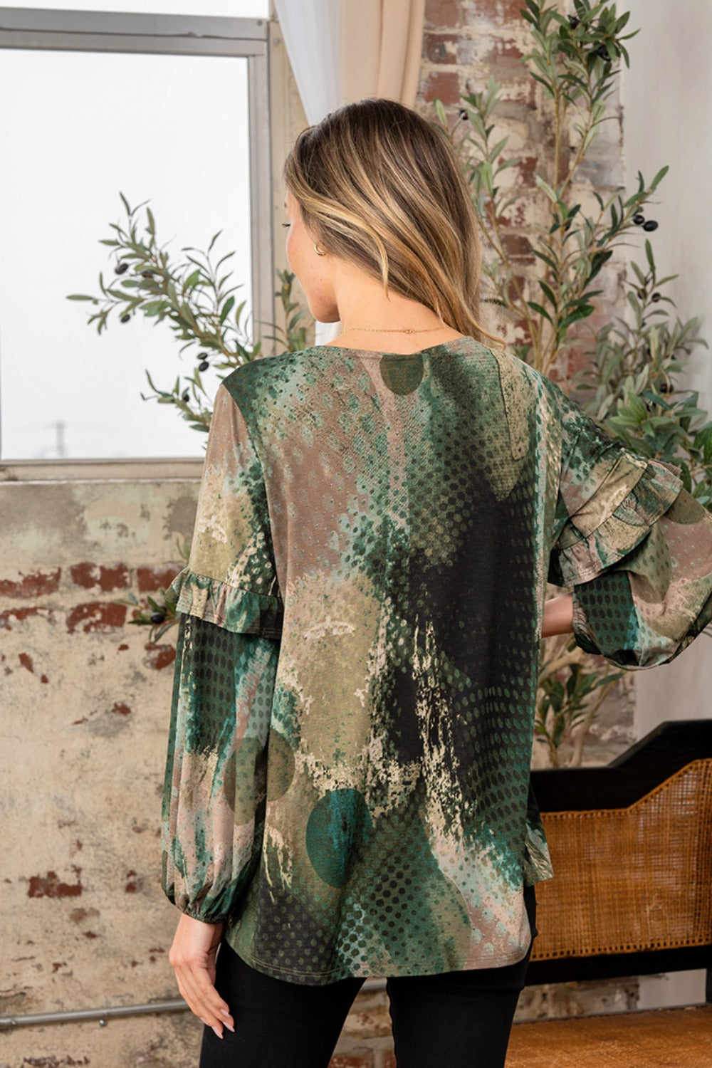 Sew In Love Full Size Snakeskin Print Long Sleeve Top with Ruffle - Aurelia Clothing